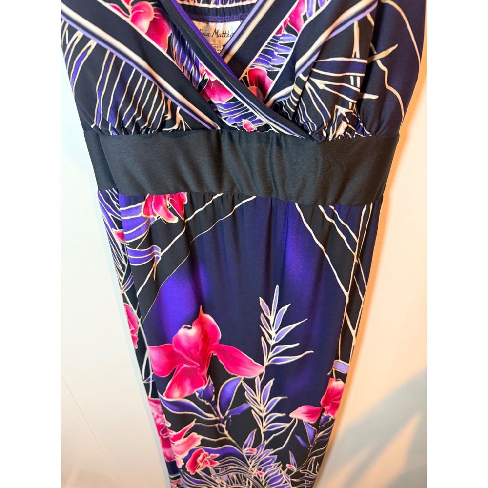 Olivia Matthews Womens Plus 18W Floral Maxi Dress Tropical V-Neck Navy Pink - Picture 8 of 8
